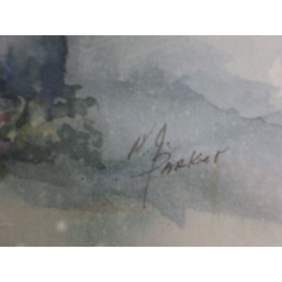 N J Parker Watercolor Print Signed Framed Matted Floral Wine Bucket Pastel - Picture 4 of 6